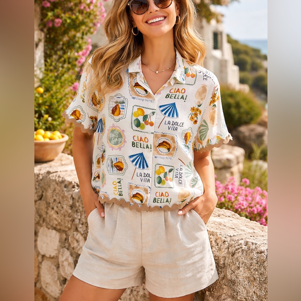 Anthropologie Multicolor Graphic Button Down Shirt